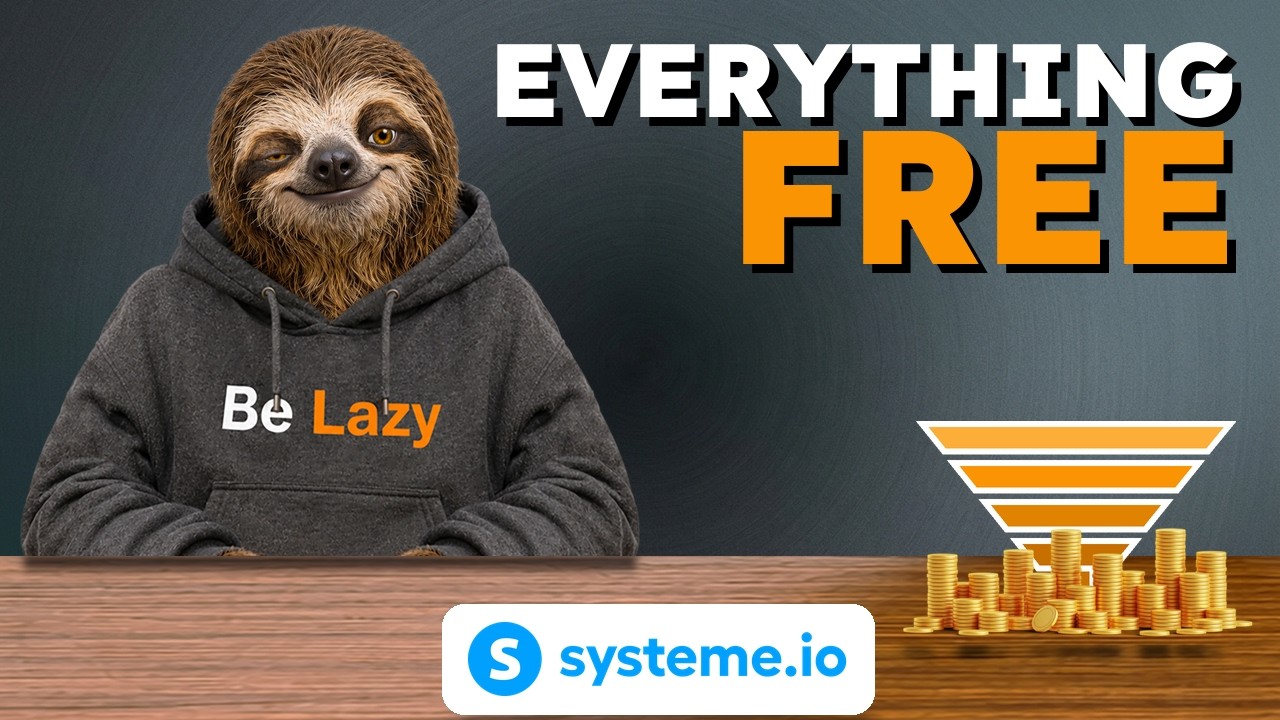 Systeme.io review — Slotho beside a laptop showing a half-built funnel